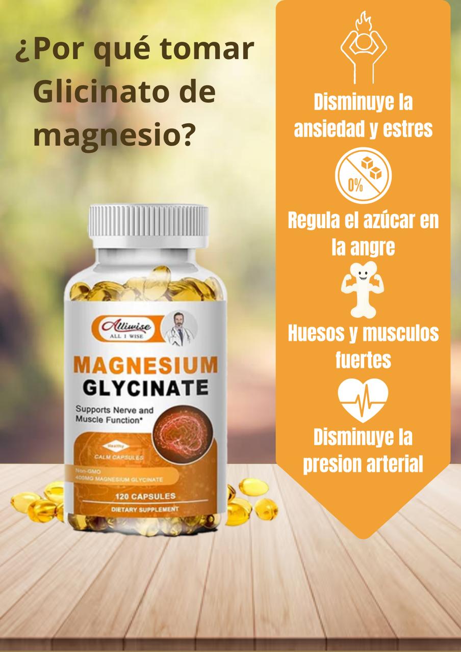 Glicinato De Magnesio 120cap 400 Mg Con B6, D3 Alliwise